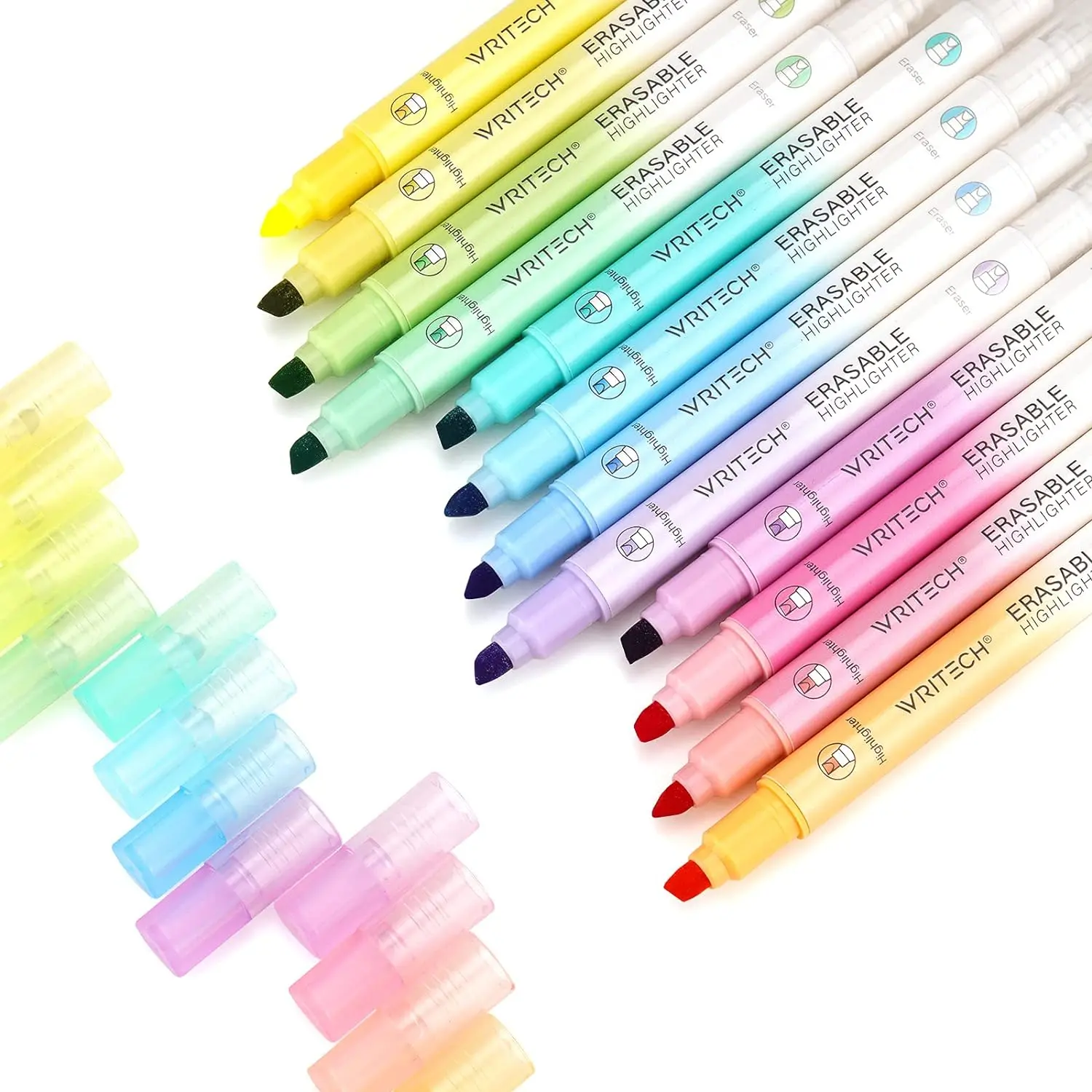 WRITECH Erasable Highlighters Chisel Tip, Smooth Writing No Bleed Double Head Highlighter for Highlighting and Marking, Assorted Colors, 12 Count
