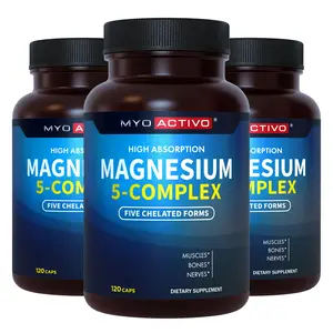 MyoActivo High Absorption Magnesium 5-Complex 3-Pack 360 Capsules 180-Day Supply Vegan Non-GMO for Stress Sleep Energy & Circulation Support - Muscle Supplement
