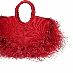 Zurié Valentina Fringe Tote - Red Woven Straw Bag with Exquisite Fringe Detailing for Everyday Use. Handmade