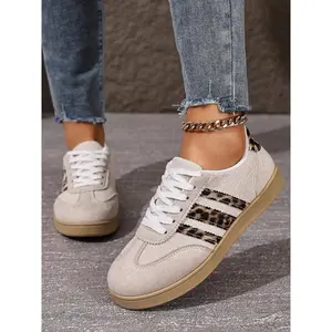 Women's Leopard Lace-Up Sneakers, Breathable Comfort Walking & Training Shoes, Multifunctional Retro Style, Ideal for Gym & Outdoor Activities, Leopard Print Sneakers