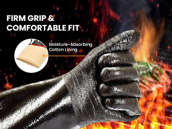 GEEKHOM All in One 932°F Heat Resistant Gloves for Grill BBQ 14" Waterproof Long Sleeve Pit Grill Gloves for Fryer Baking Oven Smoker Fireproof Oil Resistant Neoprene Coating for Yard Work, Great Stocking Stuffers for Men