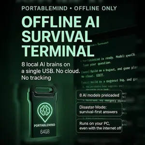 PortableMind Offline AI Workspace USB 64GB – Pre-Configured Local AI Tools 1.5 (requires compatible PC)