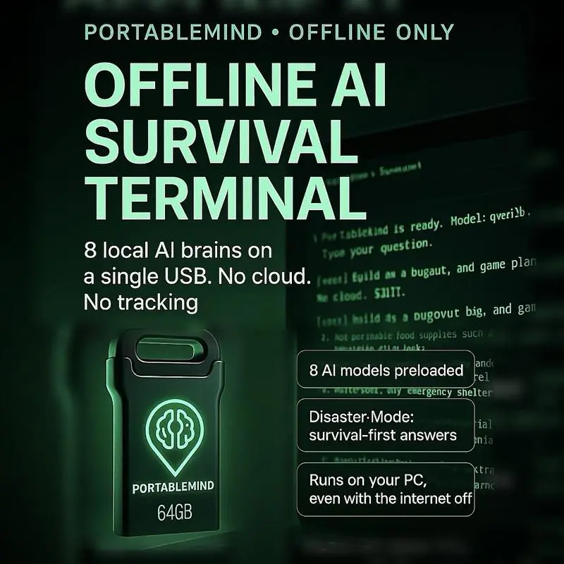 PortableMind Offline AI Workspace USB 64GB – Pre-Configured Local AI Tools 1.7.1 (requires compatible PC)