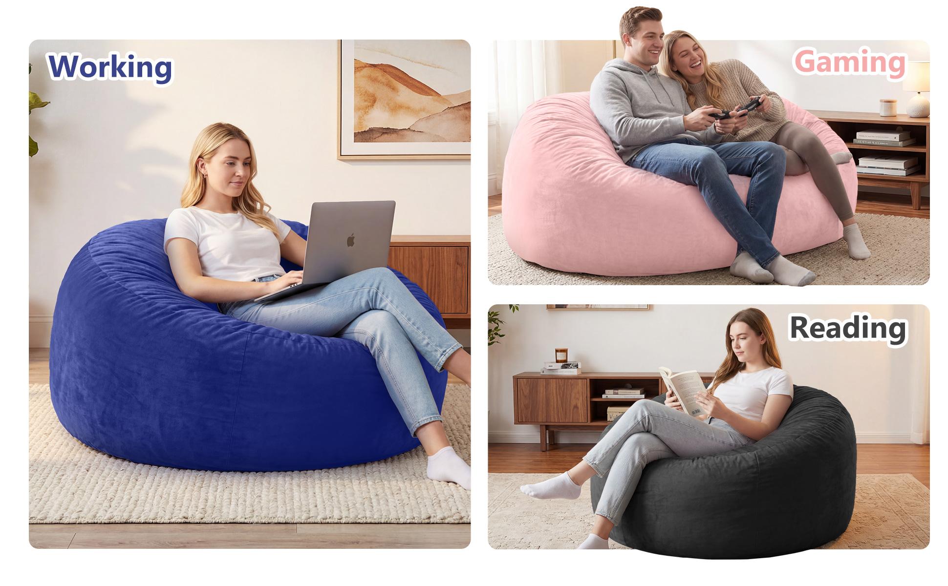 5FT JUMBO Bean Bag with 3 Gifts - Soft Flannel Fabric High-Rebound Memory Foam Lazy Sofa Beanbag Chair for Home Comfort & Relaxation