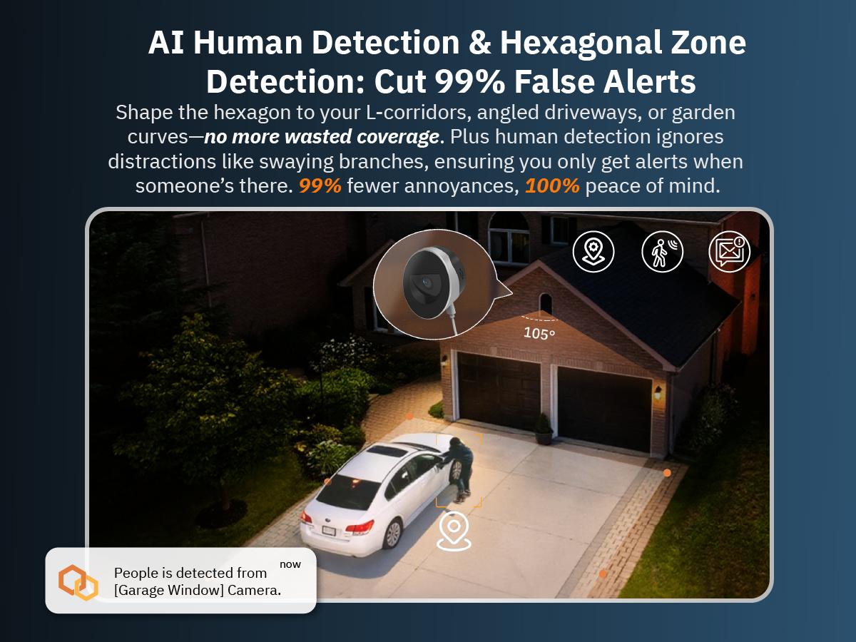 Girafit 2K Second Floor Window Camera, ChroMax AI Color Night Vision, 2.4GHz & 5GHz Wi-Fi Indoor Security Cameras, Person & Motion Detection, 24/7 Recording, Easy & Quick Install, MicroSD Card Local Monitoring