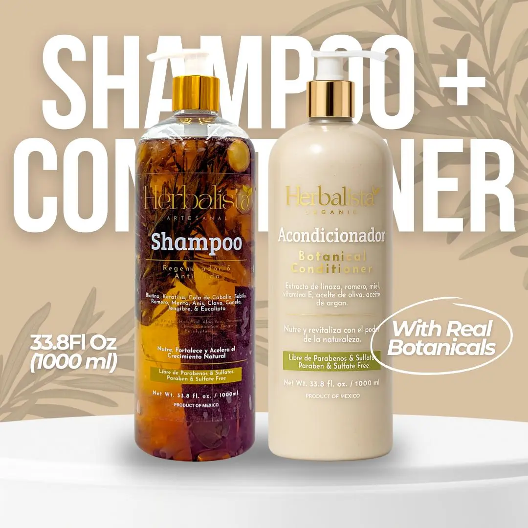New Herbalista Viral Herbal Hair Care 2 Piece Bundle – Shampoo & Conditioner Set 1000ml (33.8 fl oz) Each – With Real Botanicals – Strengthens, Nourishes & Smooths – 100% Natural & Handcrafted