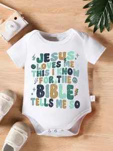 Unisex Newborn Baby Snap-On Onesie - "JESUS LOVES ME" Design, Easy Diaper Change, Suitable for Baptism & Outdoor Use, Christian Baby Photo Outfit