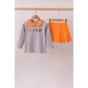 Premium Orange Tennessee stripe football embroidery skorts set