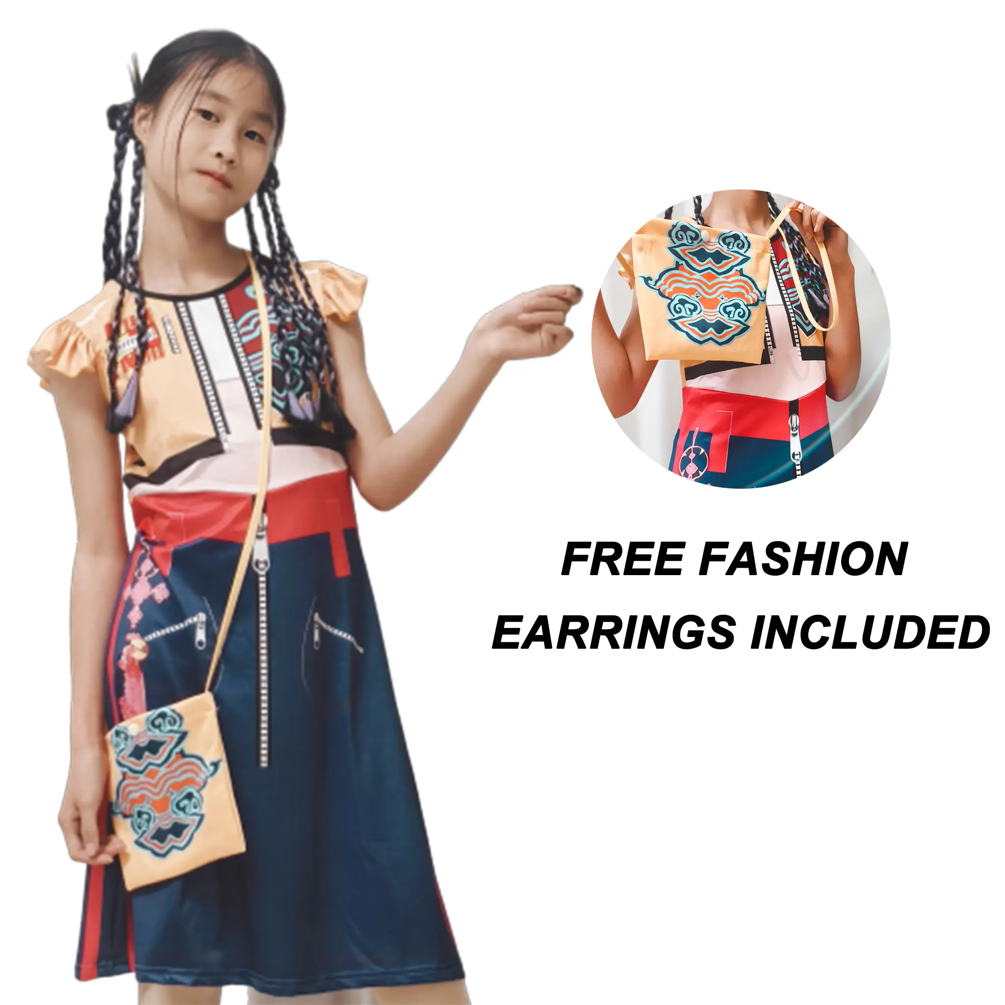 Girls' Witch-Style Dance Costume with Free Accessory Bag, Elegant Party Costume for Kids, Festival & Stage Outfit, Costume For Parties