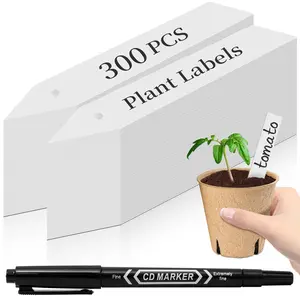 300Pcs 4" Waterproof Plant Labels with Marker Pen for Outdoor Garden Signs Markers Label Stakes White Premium PVC Plastic Dual Tip Permanent Marker