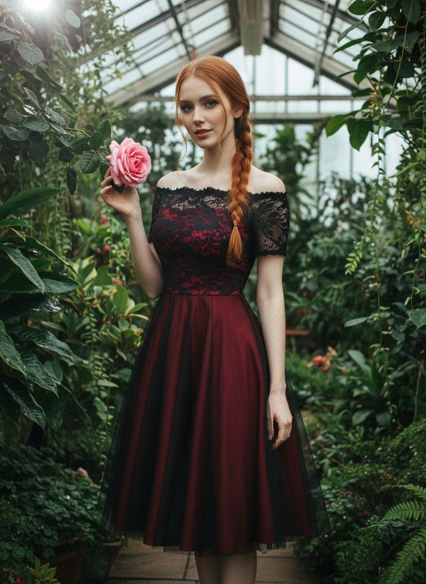 1950S OFF SHOULDER LACE SWING DRESS Formal Womenswear