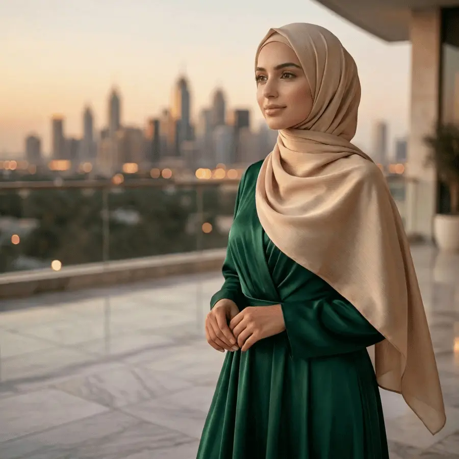 Luxe Elegance Satin Crinkle Hijab - Golden Pearl (Neutral - Warm undertone)