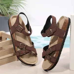 Women's Sandals Suede Crisscross Strap Cork Sole Sandals Indoor Outdoor Shoes