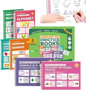 6PCS Grooved Handwriting Practice Workbooks for Kids Age 3-10, Reusable Magic Practice Copybooks, Calligraphy Learning Kit & Tracing Tools Set