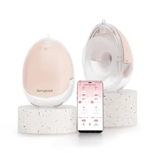 Springhope Electric Wearable Breast Pump W08, Hands-free with APP Control, 4 Modes & 12 Levels for Strong Suction, 210ml/7oz Large Capacity Milk Collection Bottle, 28mm Silicone Shield with 24/21/19mm Flange, Wireless Double Breast Pump