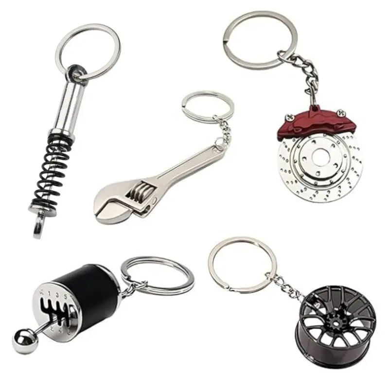 5-Piece Car Lover Keychain Set – Manual Gear Shifter | Wheel Rim | Wrench | Shock Absorber | Brake Disc Keychain | Car Enthusiast Gift Set | Cars/Trucks/Bikes | Parts Keychain
