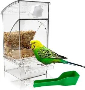 Automatic Bird Feeder with Transparent Food Container Cage, Acrylic Parrot Feeder Accessory, Suitable for Small Birds Such as Parrots, Cockatoos and Canaries