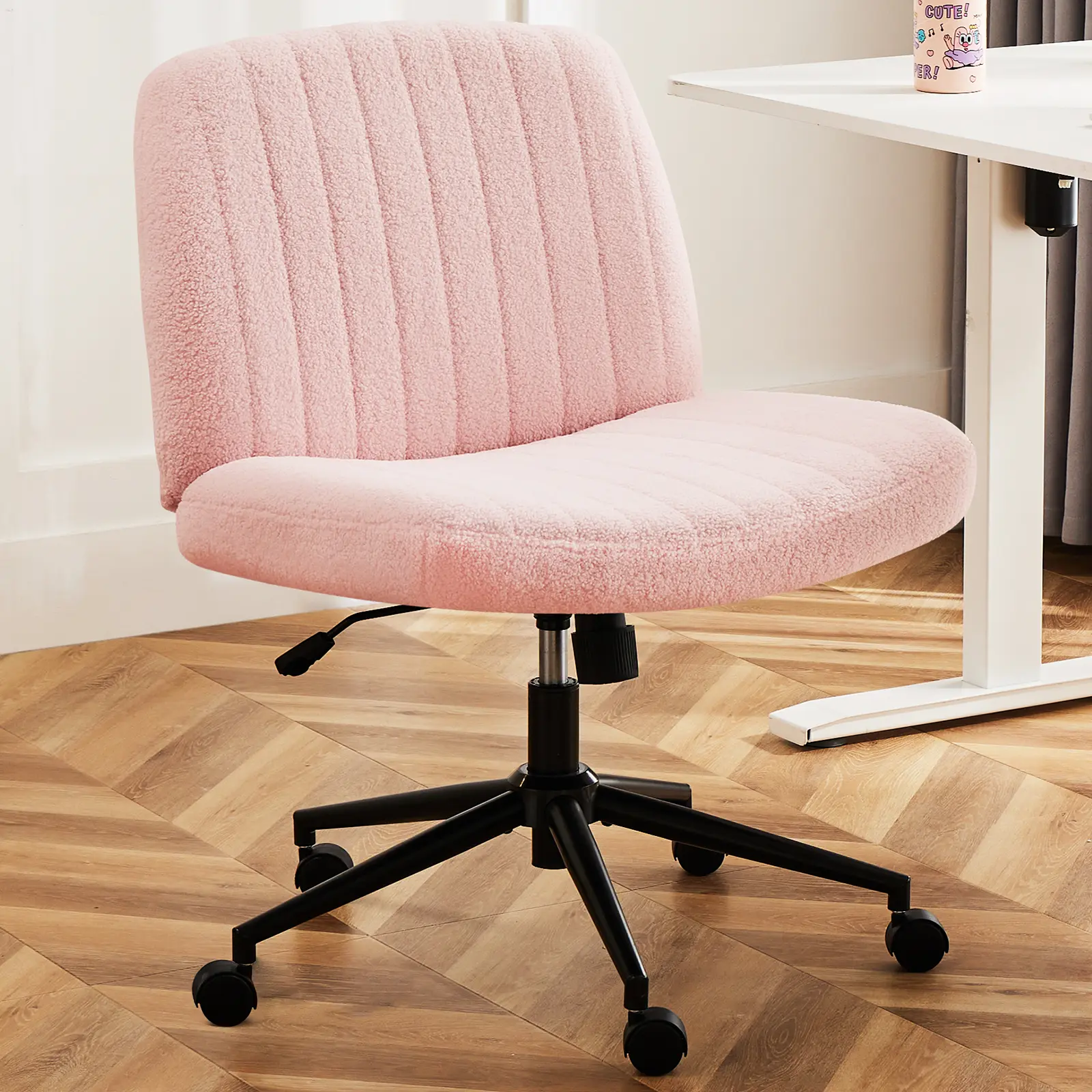 Modern Criss Cross Armless Ergonomic Chair - Wide Swivel Seat, Adjustable Height, No Wheels, Cross Legged Design, Home Office Desk Use, Ideal Christmas Gift