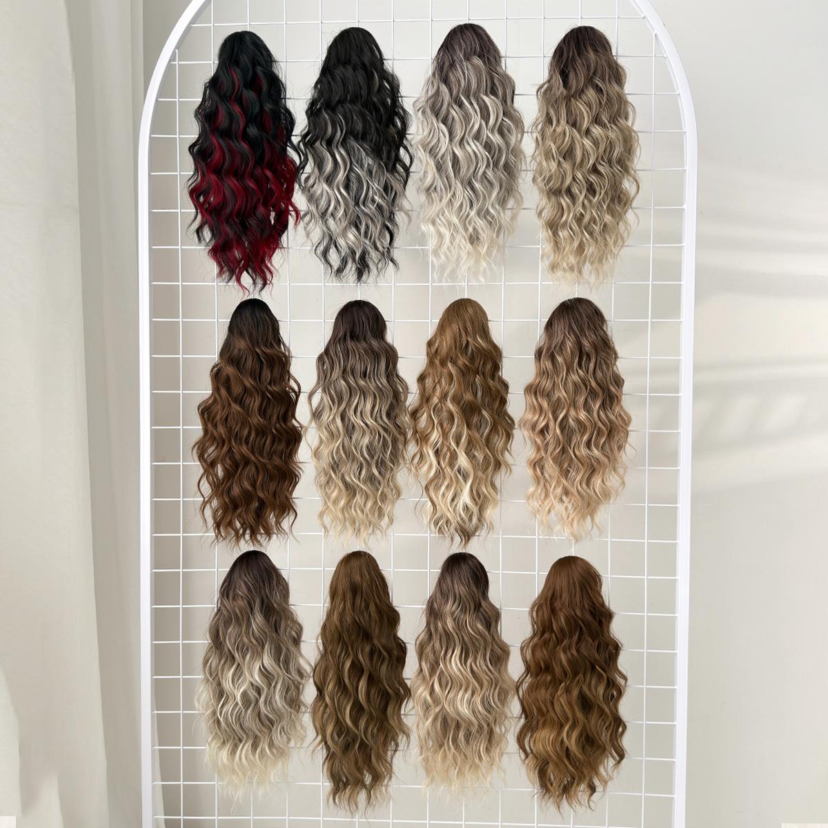 HEYPINK Short Claw Ponytail Extension - 18in Black-Brown Ombre Water Wave, Heat-Resistant Synthetic Fiber Hairpiece with Hair Transition for Women, Party & Daily Use