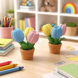 Knitted Tulip Flowers – Floral Desk Top Decor