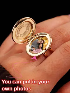 Vintage Openable Locket Ring, Minimalist Elegant DIY Keepsake, Can Hold Photos, Pendants, Suitable Gift For Friends, Parents, Loved Ones Jewelry Accessory (Photo Not Included)