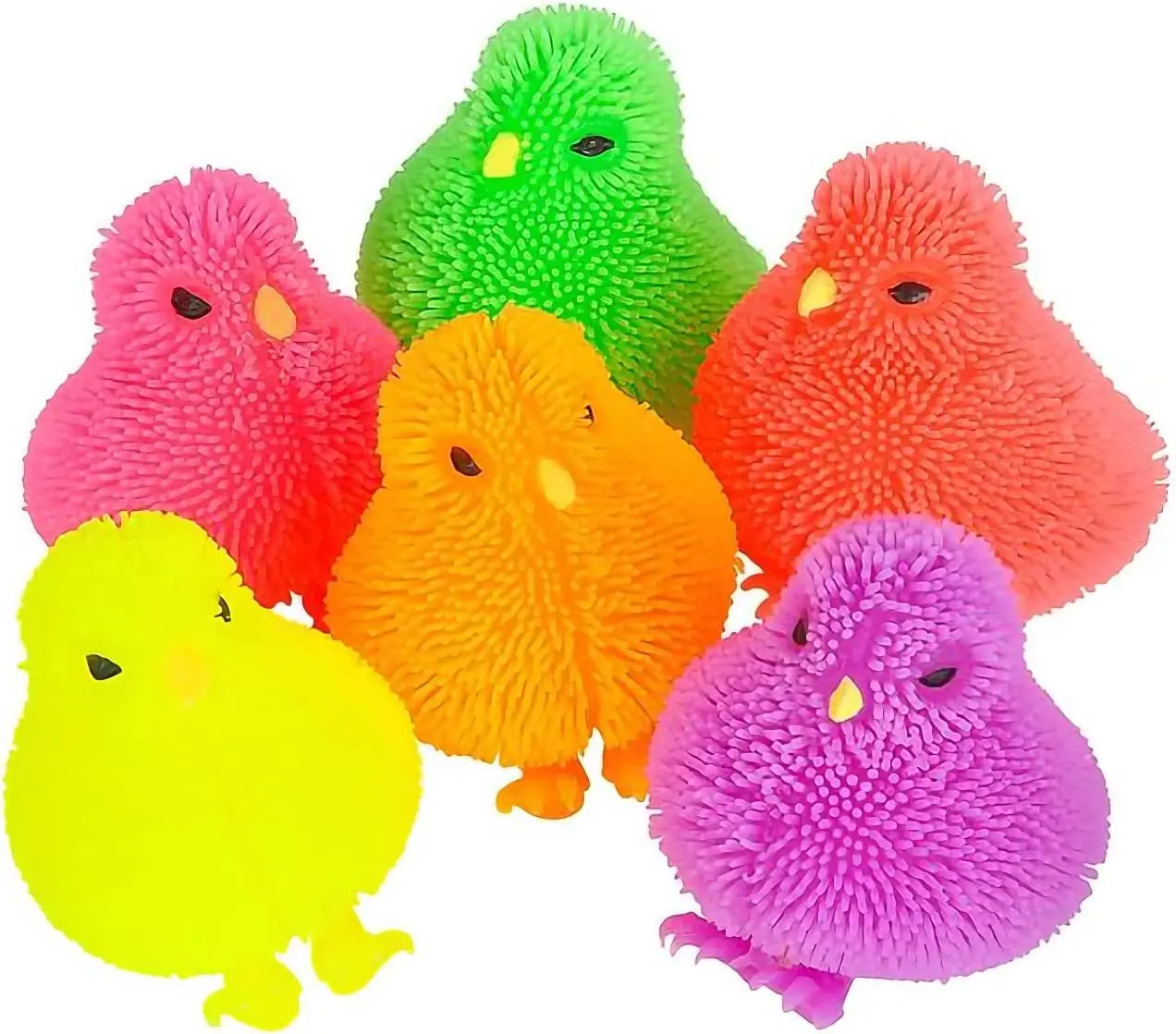 ARTCREATIVITY 3" Soft Plastic Neon Chicken Puffer Squishy Fidgets, Pack of 12, Sturdy Repeat-Play Stress Balls, Chick Easter Egg Fillers, Kids’ Party Favors, Neon Colors