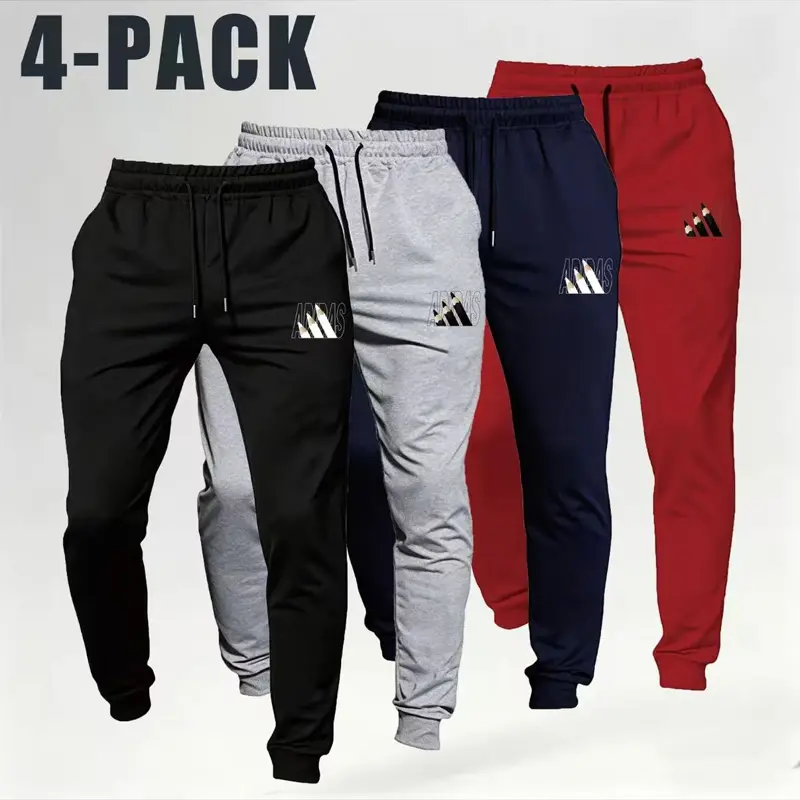 Men's 4-Pack Sweatpants - Elastic Drawstring Joggers, Soft Athleisure Gym Clothes, Casual Training Pants, Multi-Color Track Pants for Gym & Travel