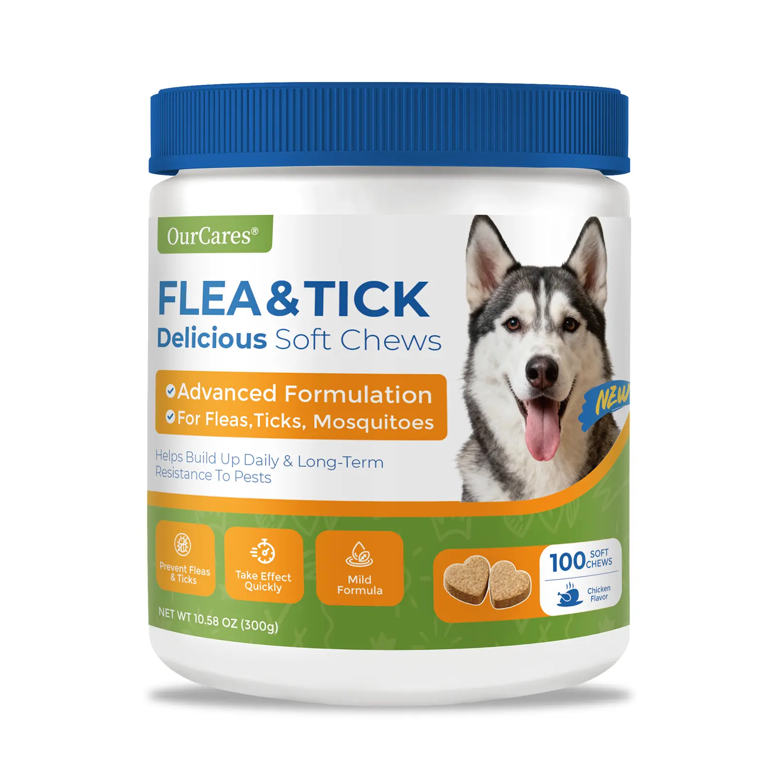 OURCARES Dog Flea & Tick Prevention Soft Chews - US Plant-Based Oil-Enriched Upgrade Formula, 100 Vet-Reviewed Premium Universal Treats for All Dog Breeds