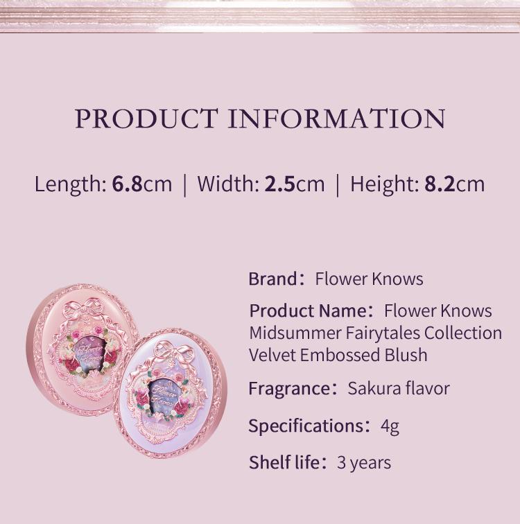 Flower Knows Midsummer Fairytales Collection Embossed Blush, Floral Velvet Embossed Blush Powder, Brightening Velvet Blush Makeup for All Skin Types, #Summervibes