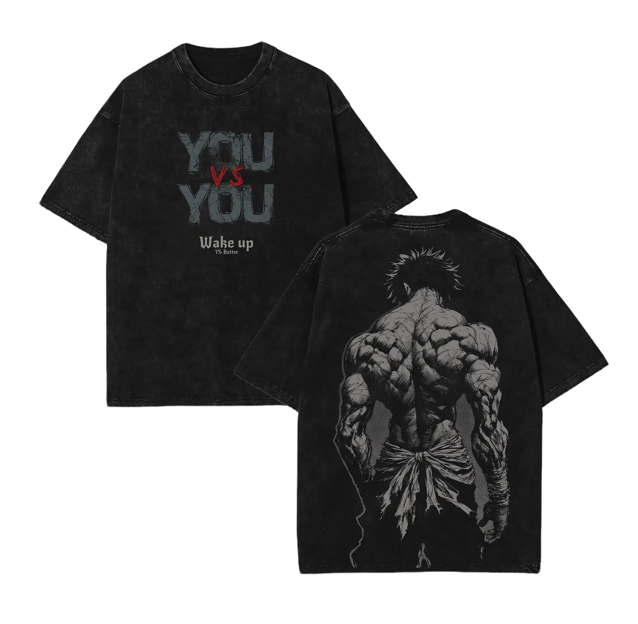 Men's Baki Hanma Baki the Grappler Anime Graphic T-Shirt - Unisex Classic Relaxed Oversized Cut, Rib Crew Neck, Short Sleeve, Vintage Washed, Heavy Cotton, Seamless Edges, Double-Printed, Soft Casual Apparel Clothes, 3XL, Relaxed Cut