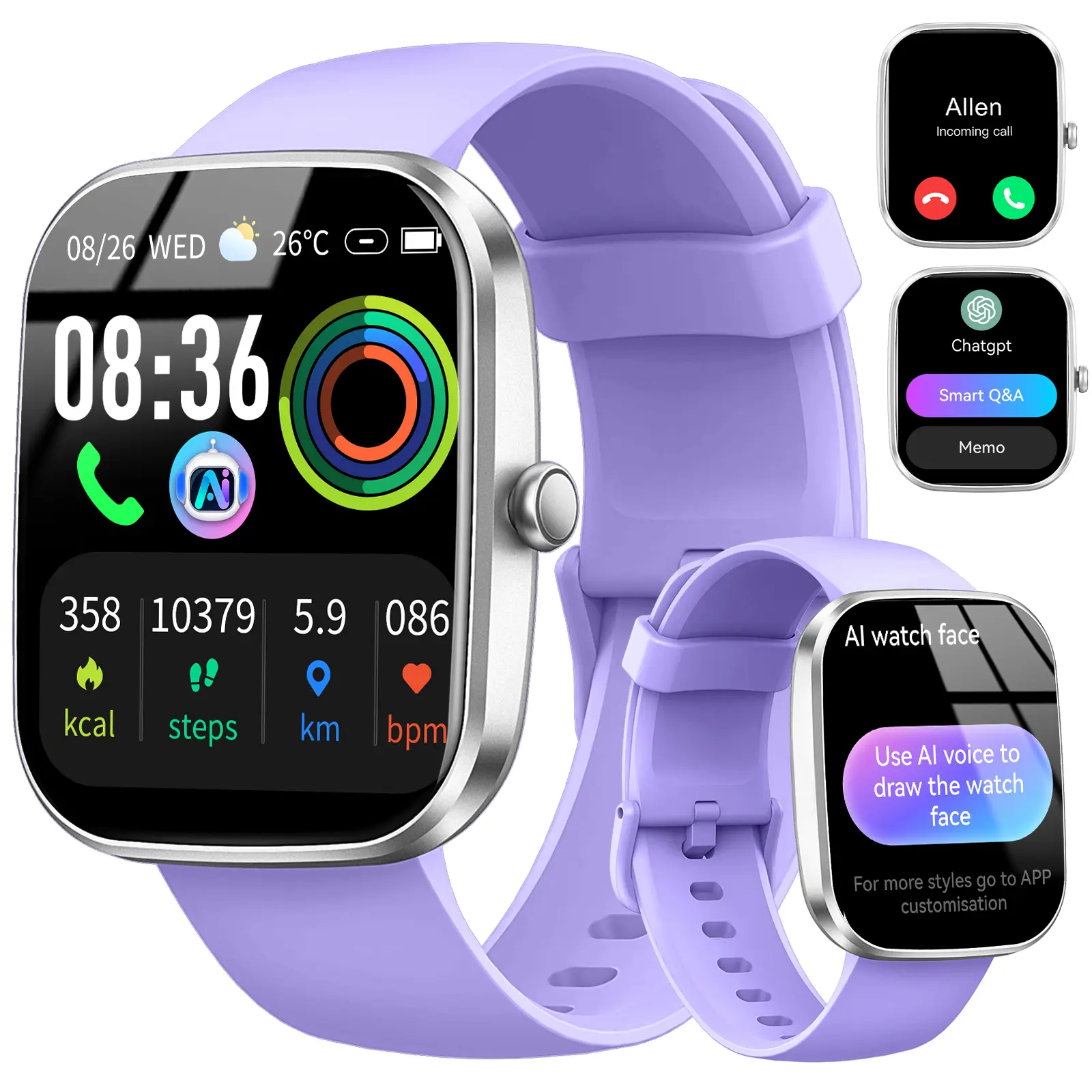 [Free Deliver] Tukio 2026 T70 Smart Watch with AI ChatGPT AI Assistant, 1.91" HD Display, 112+ Fitness Activity Tracker, Heart Rate Monitor, Sleep Monitor, Step Counter, Bluetooth Calling, IP68 Waterproof, for Android & iOS - Monitoring tiktokshopbacktosc