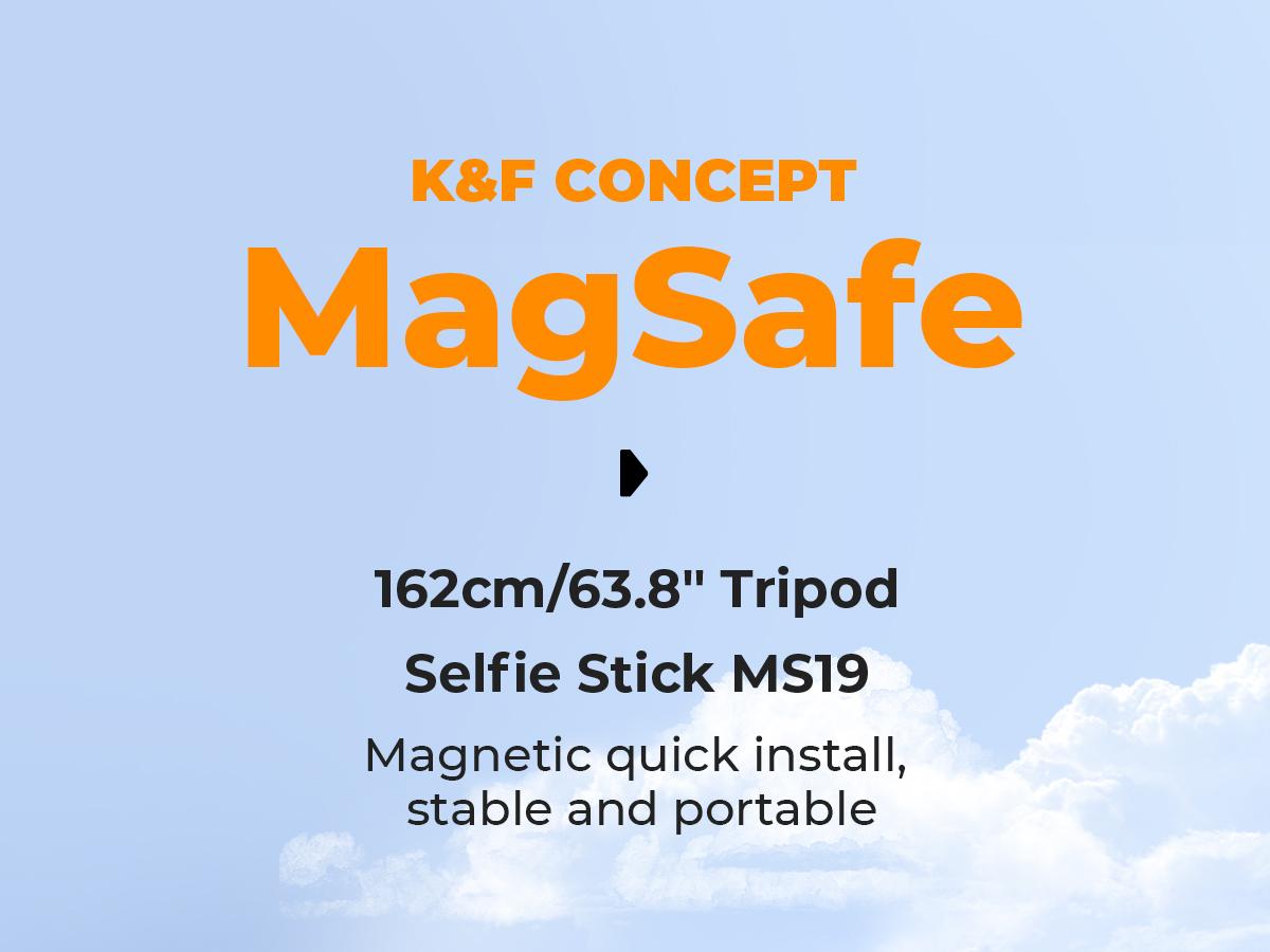 K&F CONCEPT 63.8" (1.62m) Selfie Stick Tripod – MagSafe Magnetic Mount + Built-in Bluetooth Remote| For iPhone 12-16 Pro Max/15/14/13, Works with Selfie Accessories| Ideal for Travel/Live Streaming/Vlogging/Family Gatherings/Daily Use