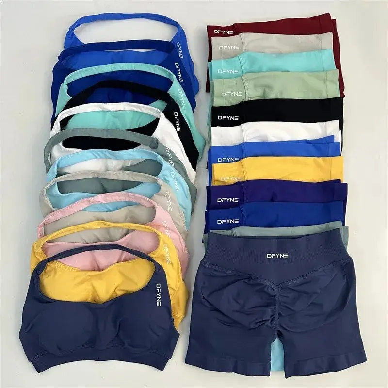dfyne Impact Shorts with Logo Low Waist Seamless Yoga Shorts Scrunch Bum Gym Shorts Workout Biker Short Stretch Fitness Clothing