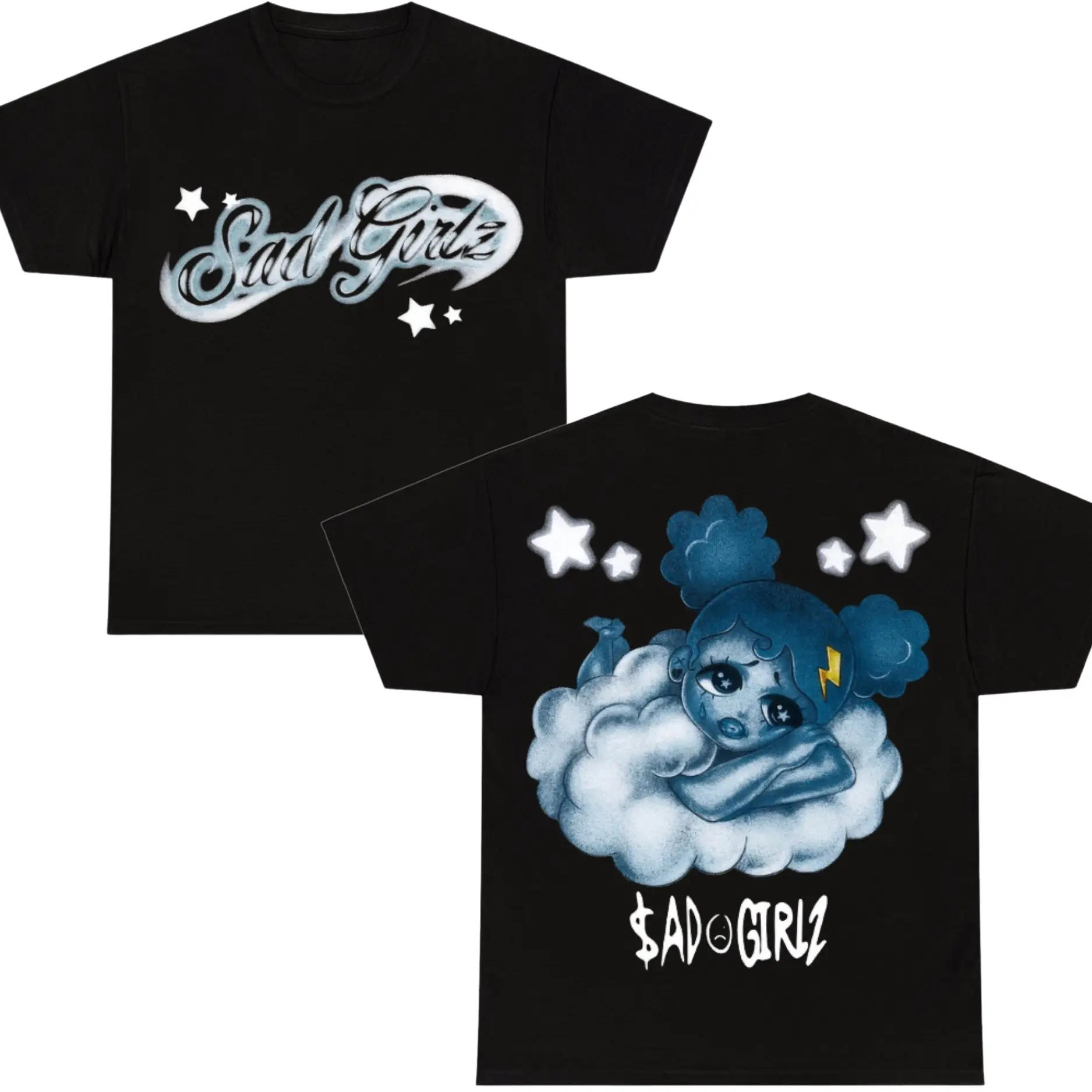 Vintage Sad Girlz Graphic Tee, Cloudy Emo Vibes, Cute Anime Design, Trendy Streetwear Shirt, sad girlz junior h merch, junior h merch, junior h shirt, Trendy Womenswear Menswear Top Casual Tshirt