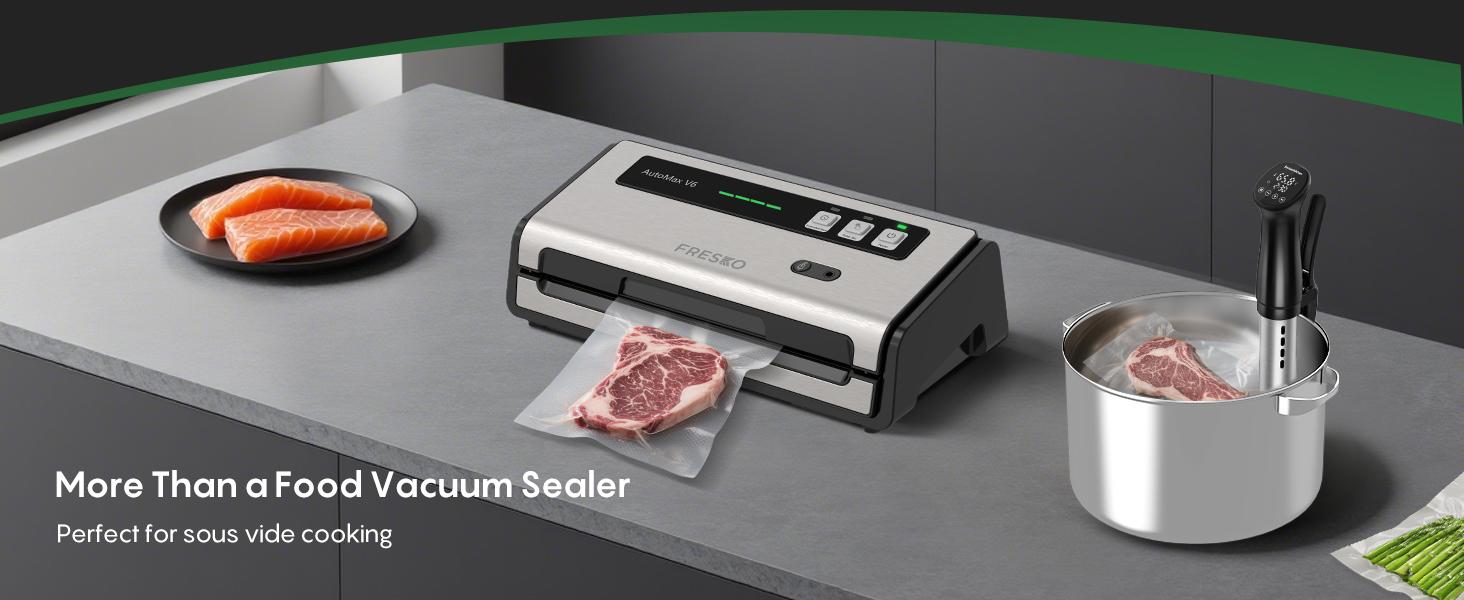 FRESKO AutoMax V6 Automatic Vacuum Sealer Machine, Double Heat Seal Food Saver with Built-in Cutter & Bag Storage, Includes Bags & Rolls