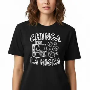 Comfort ColorsChinga La Migra Shirt, Abolish Ice No Human Is Illegal Shirt, End Ice Political Shirt, Liberal Tee, Immigrant Human Rights Tee BLACK WHITE Round Neck Women Womenswear Top Tshirt  gift springglowup,summervibes