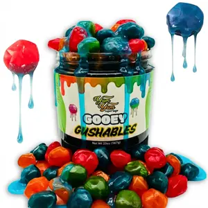 Gooey Gushables - Juicy Fruit Snacks in Sour Blue Raspberry Goo Jar Sweet Fruity Center Tangy Flavor Perfect for Sharing