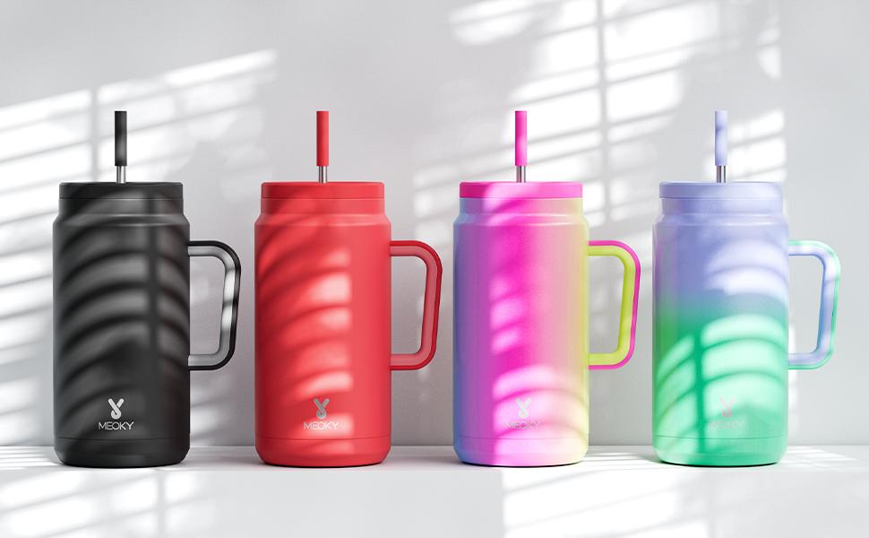 Meoky [Live Exclusive] 50 oz Tumbler with Handle and Straw, Stainless Steel Vacuum Insulated Tumbler with Lid and Straw, Keeps Cold for 36 Hours, 100% Leak-proof, BPA-Free, Non-slip Base,Vacuumflask Drinkware