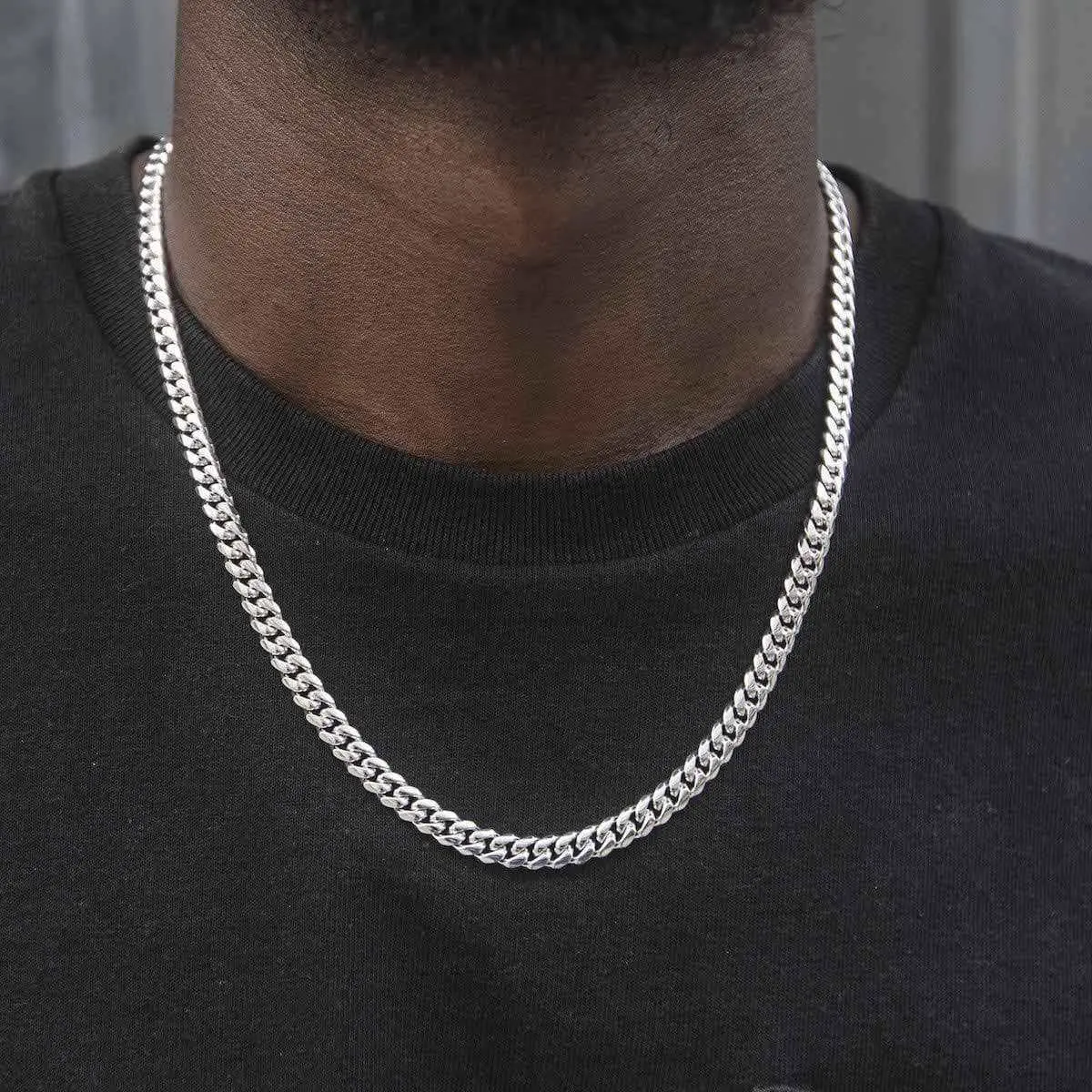 GLD Signature 6mm Cuban Link Necklace in White Gold | Chunky Chain 16-28" Lengths Lifetime Guarantee - Perfect Gift