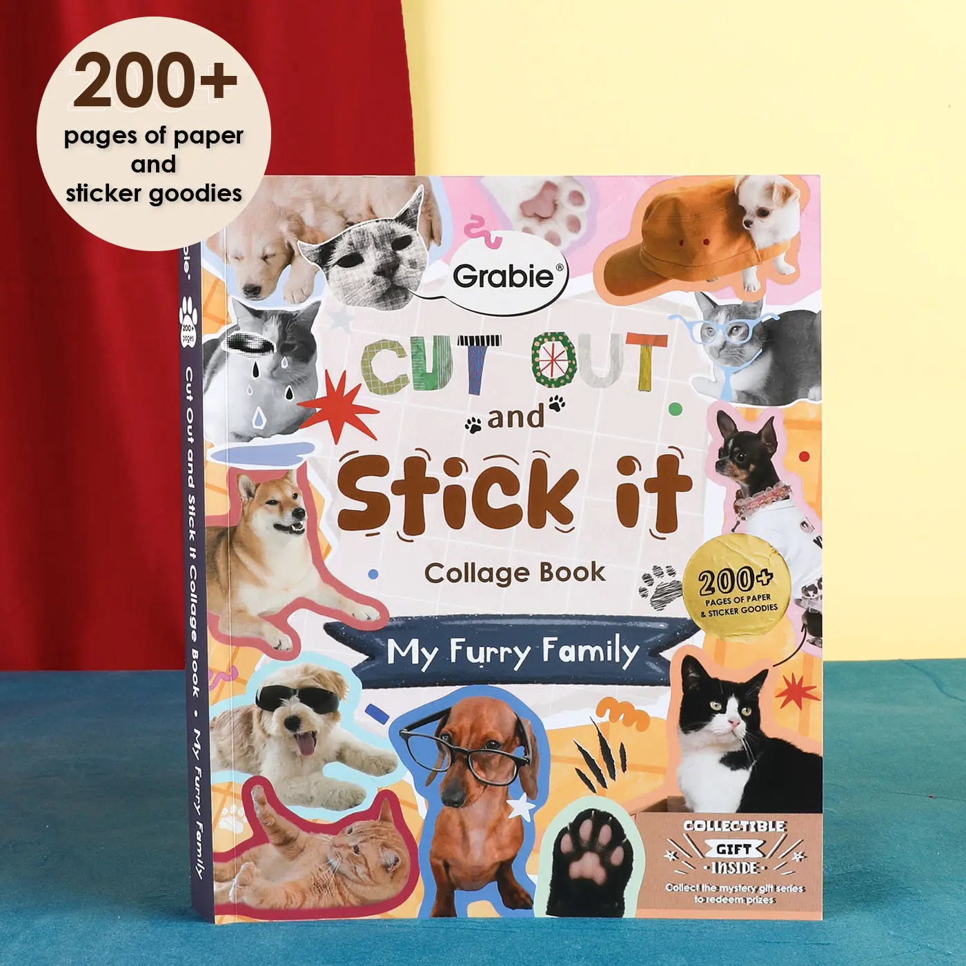 Grabie 200+ Pages Furry Family Collage Activity Book for Scrapbooking, Collage Journal & Crafting - Bleed-Resistant Vellum Paper, Die-Cut Cut-Out Stickers, Double-Sided Smooth Writing Paper, Back to School Creativity Reward Gift