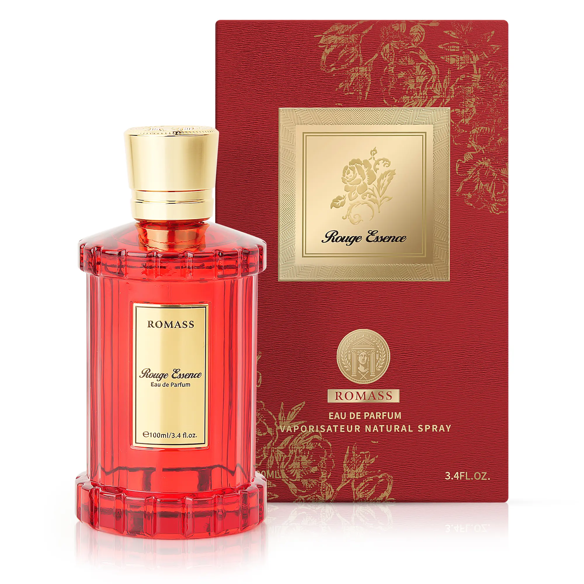 ROMASS Rouge Essence Eau de Parfum 100ml / 3.4 fl oz, Saffron Amber Woody Unisex Perfume with Almond Notes, Warm Gift Fragrance