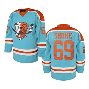 Letterkenny Sudbury Blueberry Bulldogs hockey jersey # 69 Shoresy Hockey Jersey Mint Shore TV Series Adult Hockey Jerseys Dog Head V-Neck Long Sleeve Uniform Hockey Jersey Christmas Eve gifts Holiday