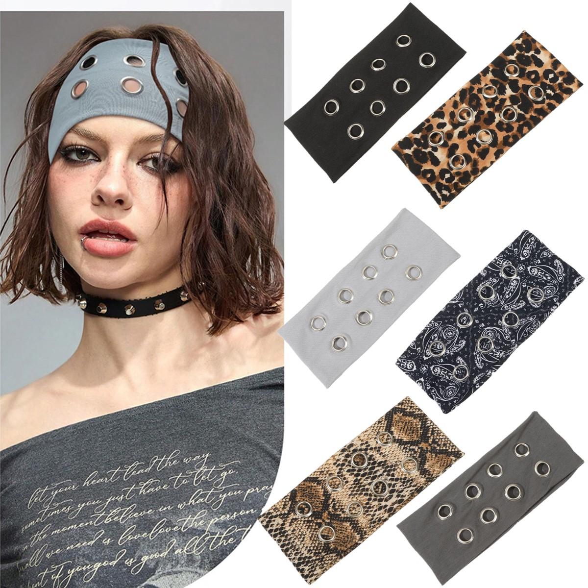 Punk Women Hollow Out Metal Eyelets Elastic Headband Y2k Punk Girls Rock Stretchy Wide Hairbands Headwear Hair Accessories Punk Women Hollow Out Metal Eyelets Elastic Headband Y2k Punk Girls Rock Stretchy Wide Hairbands Headwear Hair Accessories