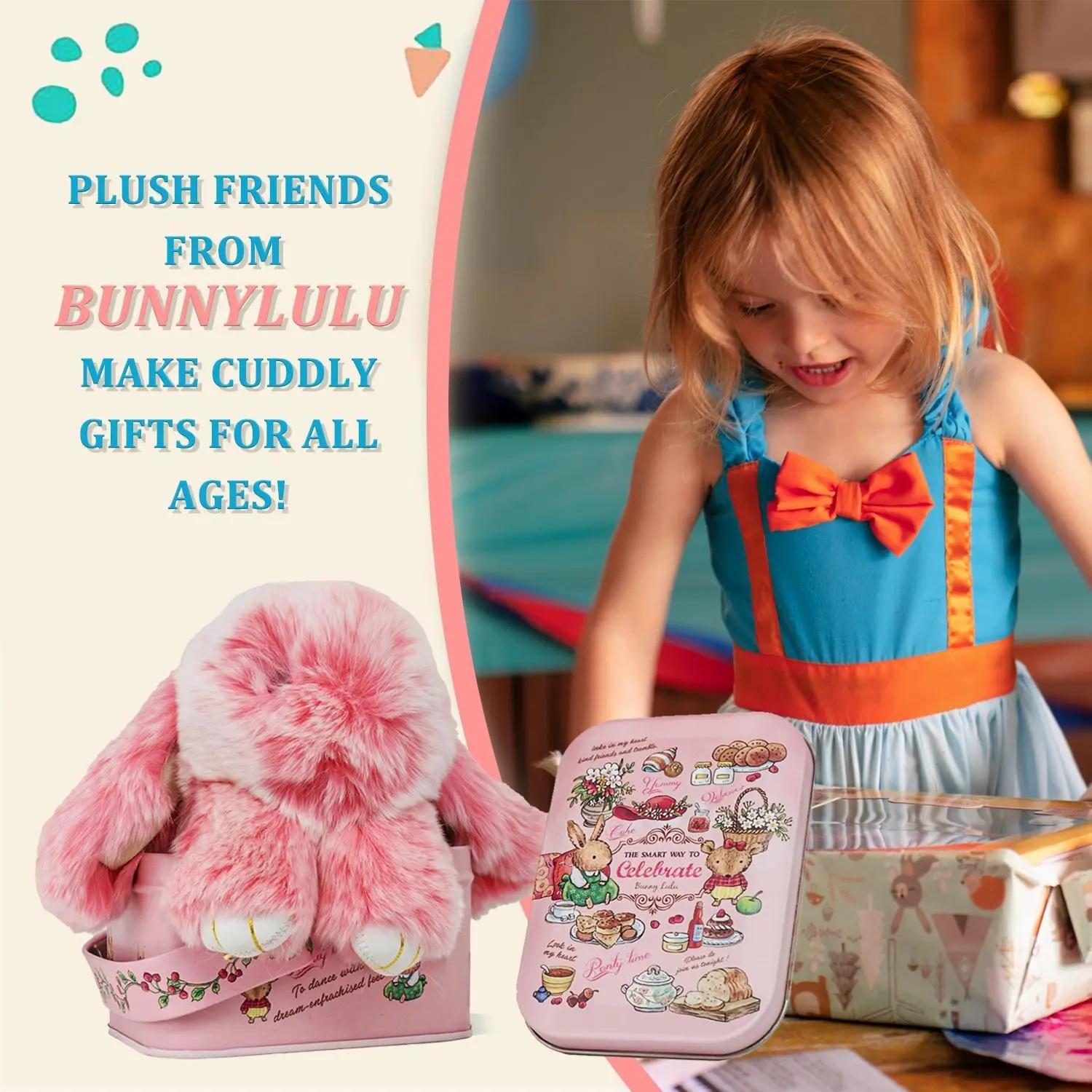 Handmade Fluffy Bunny PomPom Keychain with Designed Tin Box, – Cute Eater Basket Gift, 5.12 inches,Travel Accessory & Birthday Present for Girls & Women