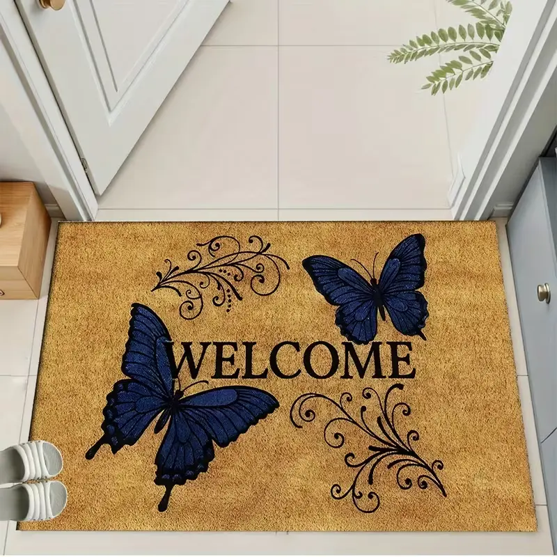 1pc Vintage Butterfly Welcome Mat - Non-Slip Outdoor Suitable for Entrance,Floor - Holiday Gift (Christmas, Easter, Thanksgiving) summerwins