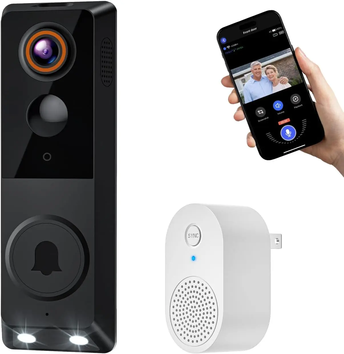 1080p Wireless Video Doorbell Camera with Doorbell Receiver Color Night Vision 2-Way Talk AI Human Detection Alerts 2.4G WiFi Battery Powered Cloud Storage Sold Separately