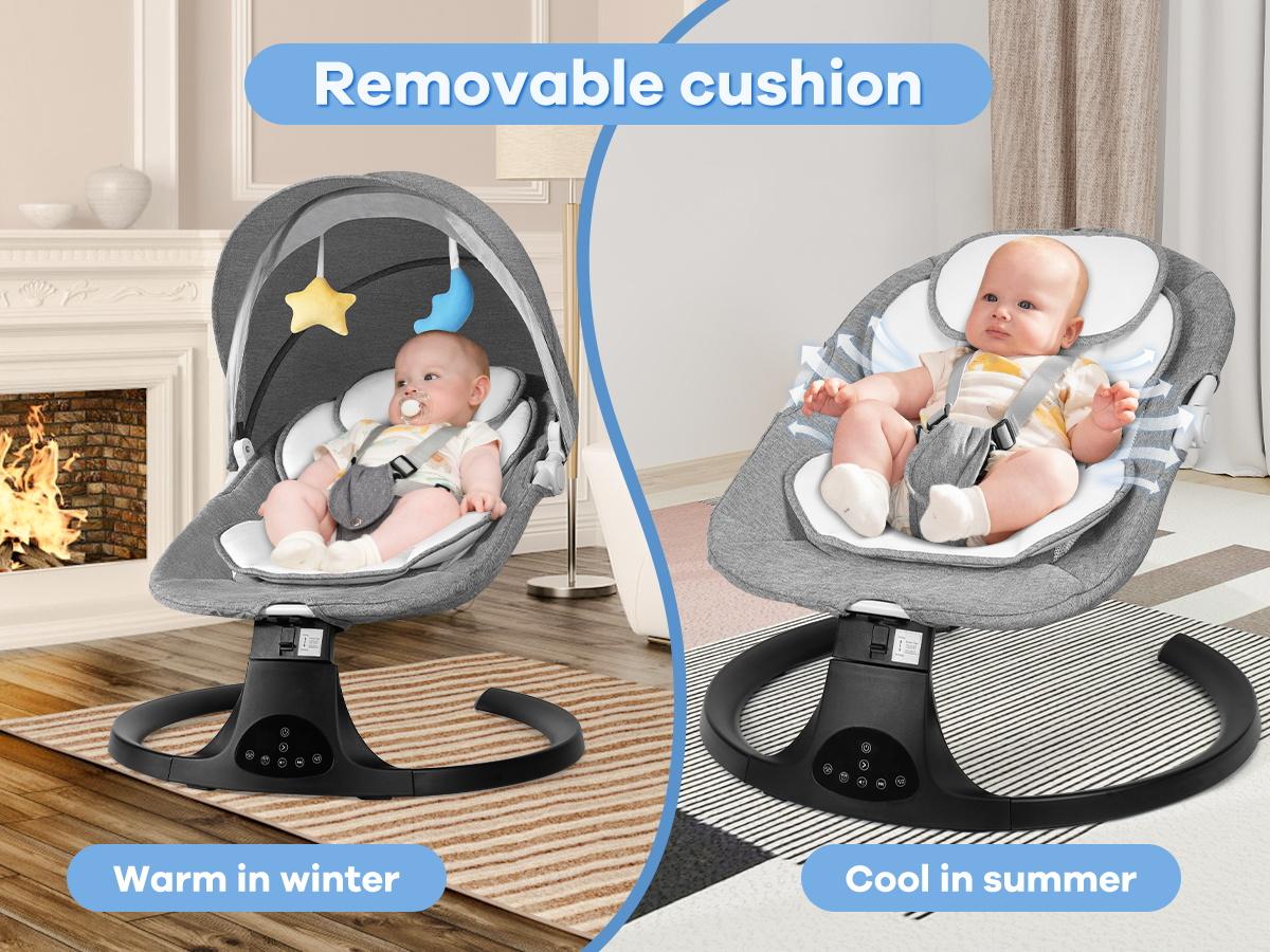 Baby Electric Bouncer Baby Swing with 5 Speeds & 10 Lullabies,Remote Control,Adjustable Backrest,Bluetooth Connection,Firm Headrest,Mosquito Net,Indoor Use