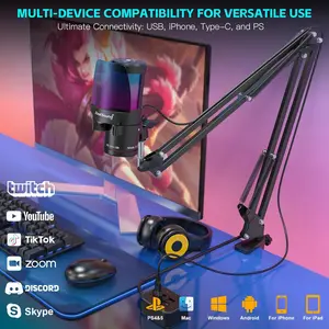 ZealSound Gaming USB Microphone for content, Noise Cancellation Condenser mic with RGB Light, Touch Mute, Gain, Monitoring for Streaming, Podcast, Twitch, YouTube, Discord, iPhone, iPad, Computer, PS4, PS5, Ma