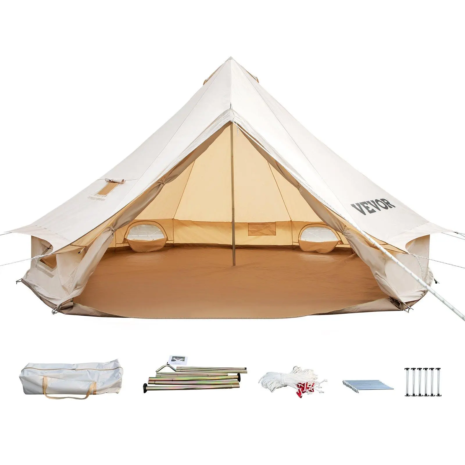 【SummerFinds】VEVOR Cotton Glamping Bell Tent - 12-Person Outdoor Canopy Tent, Breathable Waterproof Large Yurt with Stove Jack, Detachable Side Wall for Family Camping