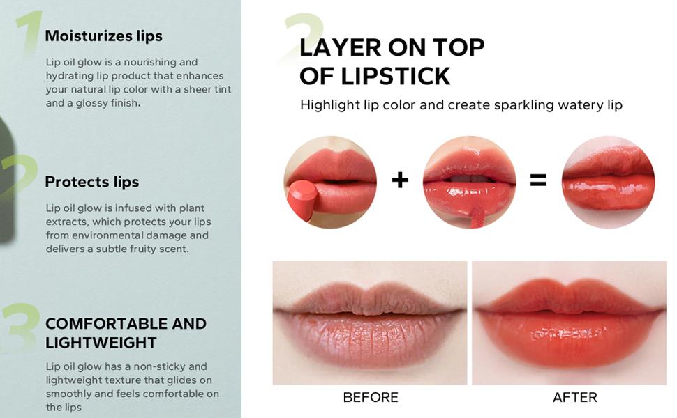 Beauty Glazed Big Brush Head Lip Oil, Ultra-Hydrating & Nourishing, Smooth Glossy Finish Lip Glow Oil, Shiny and Vegan Tinted Lip Gloss, Non-Sticky Formula (102# KISSY, 1)